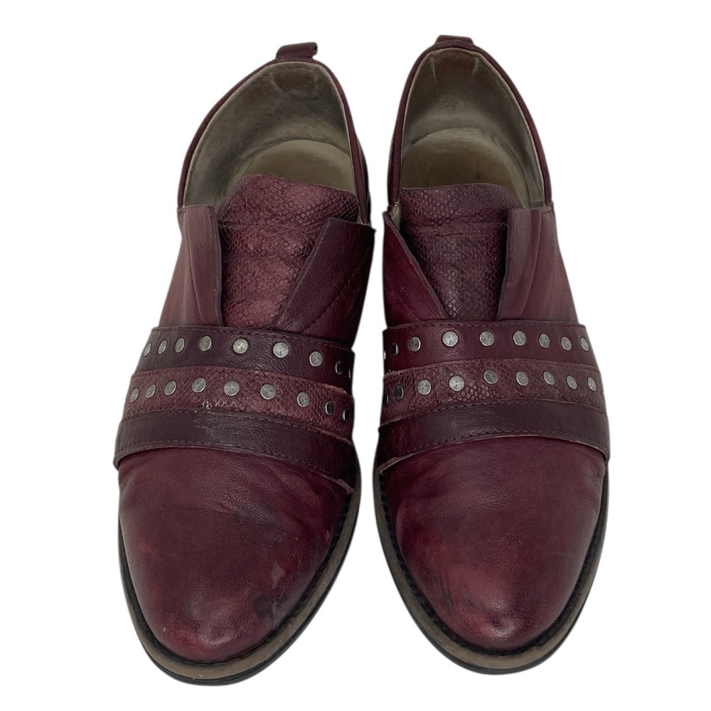 MIZ MOOZ Shoes Women's Burgundy Leather Studded Loafers Size 38